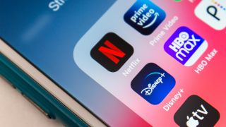 Streaming service apps on an iPhone screen