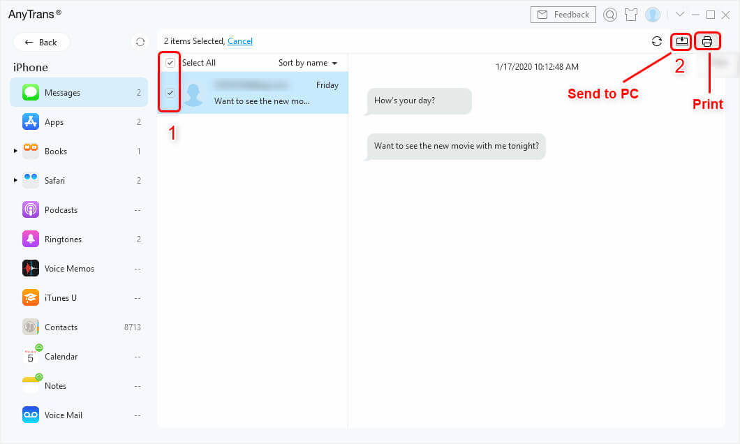 Send Messages to PC or Print iPhone Messages