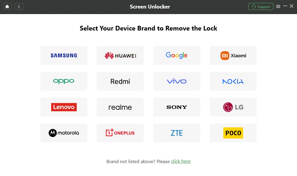 Confirm your Device Brand and Continue