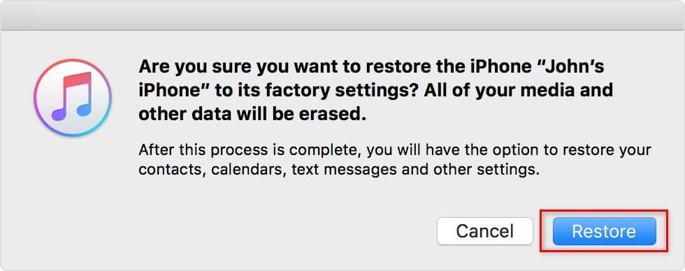 Erase iPhone to Restore Messages from iTunes