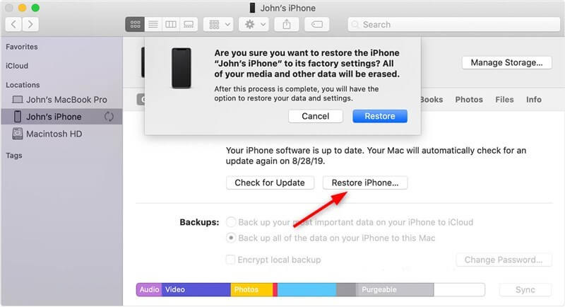 Restore iPhone Photos with Finder