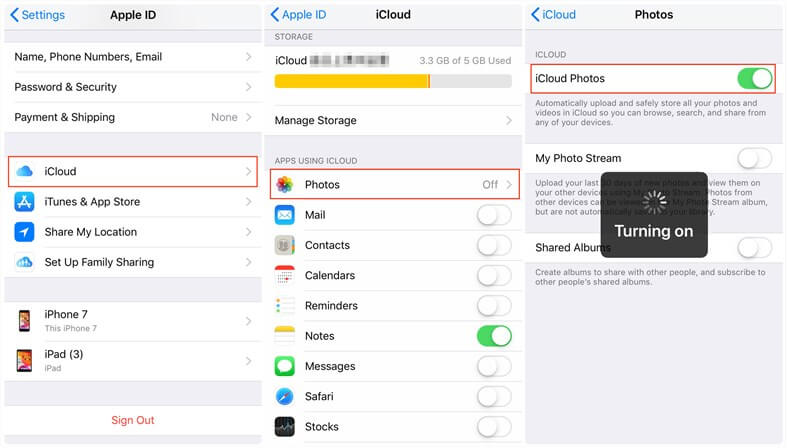 Turn on iCloud Photos on iPhone