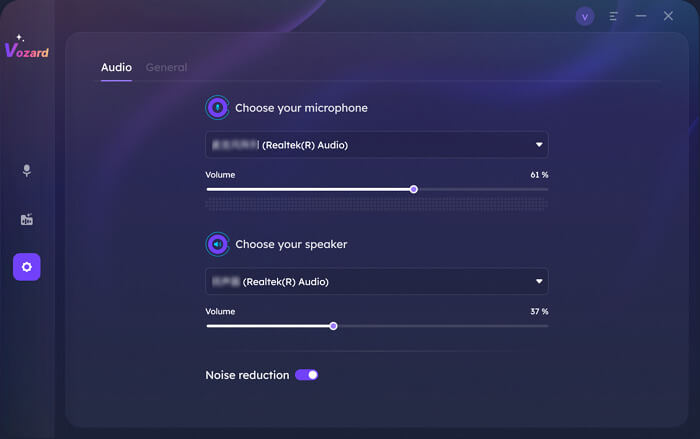 Vozard Settings Option