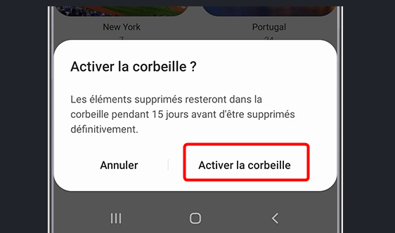 Activer photos Corbeille Samsung