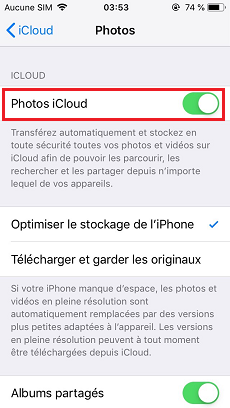 Activer Photos iCloud