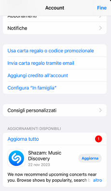 Aggiorna l'applicazione iPhone