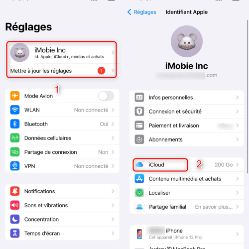 Allez dans iCloud sur réglages iPhone