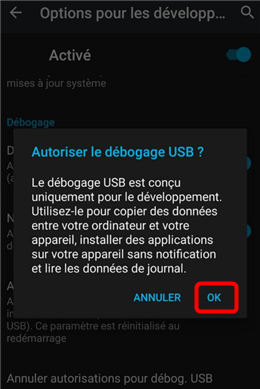 Activer le débogage USB