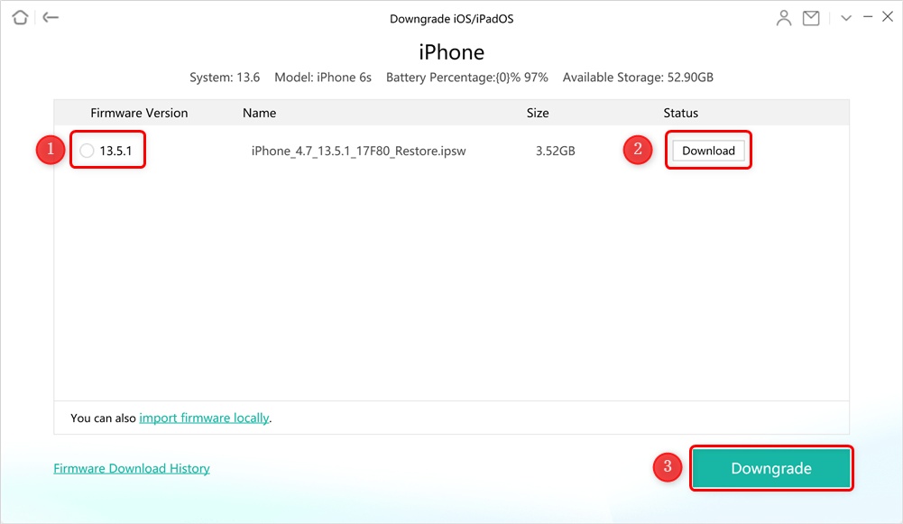 Download Firmware to Downgrade