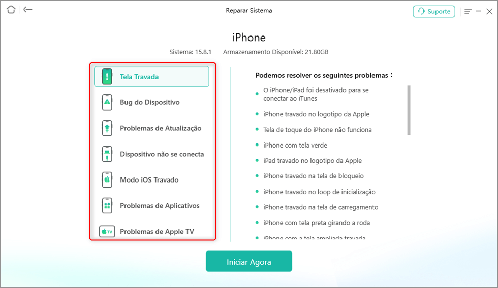 Selecione problemas do iPhone