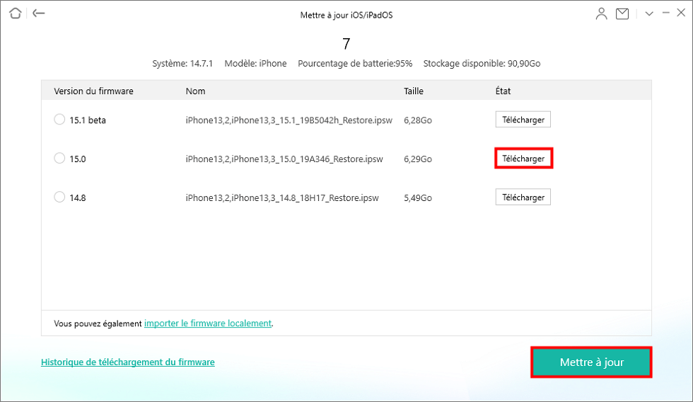 Télécharger le firmware de votre appareil iOS