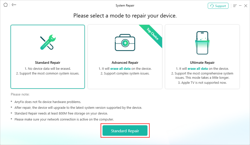 AnyFix Standard Repair