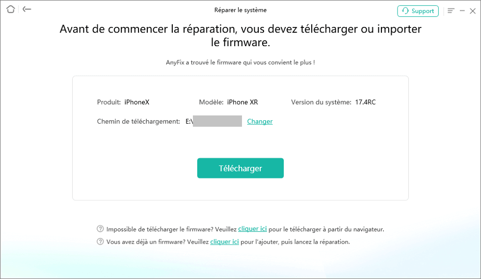AnyFix - Télécharger ou importer le firmware