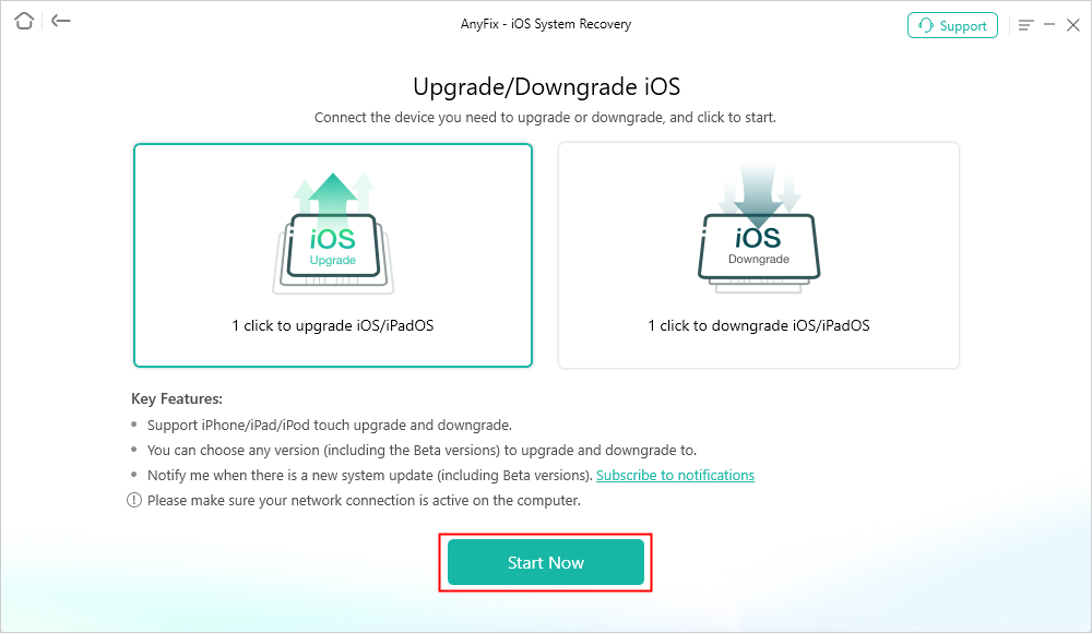 Choose Upgrade or Downgrade iOS