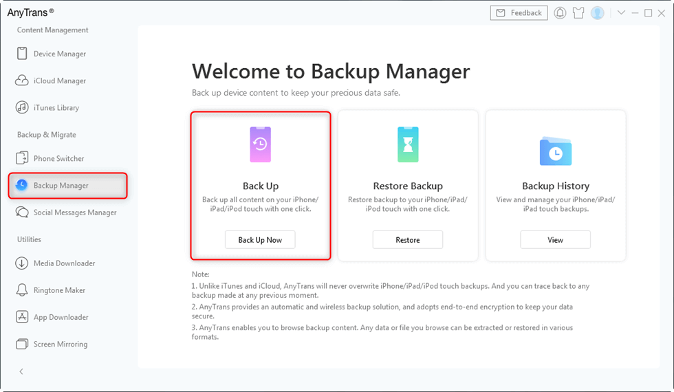 Back up iPhone with AnyTrans