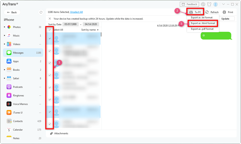 Export iPhone Messages to TXT, PDF, or HTML