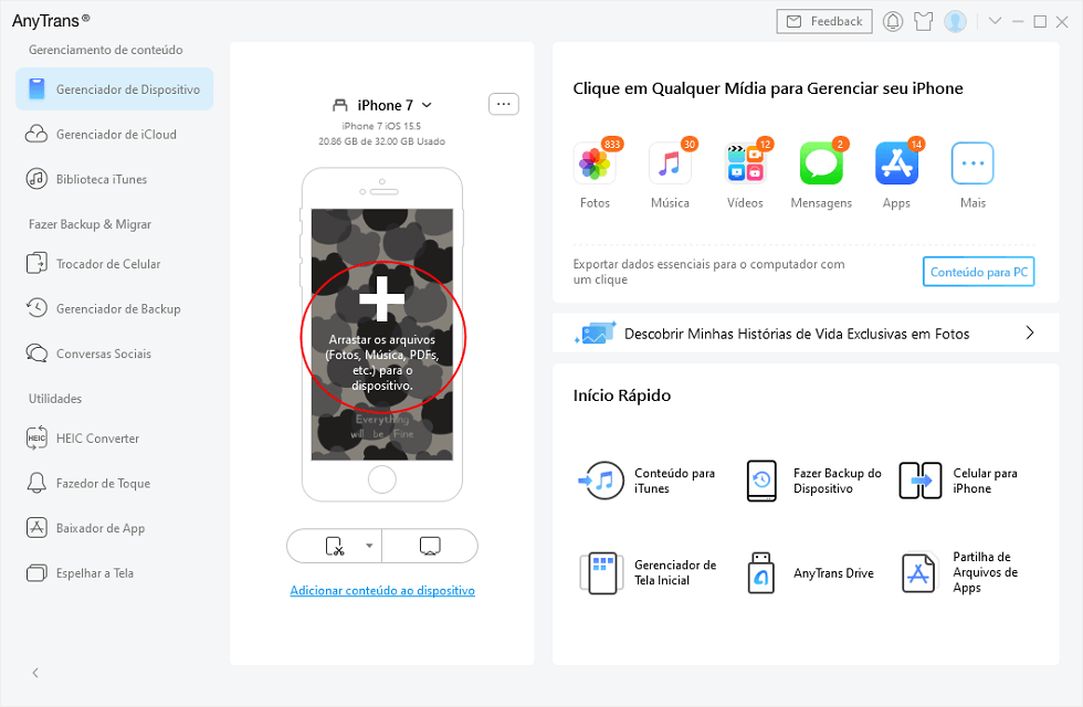 Clique o ícone de iPhone no AnyTrans