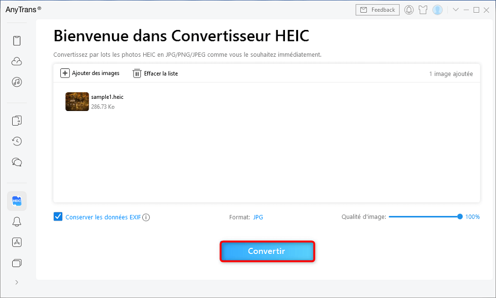 Cliquer sur Convertir