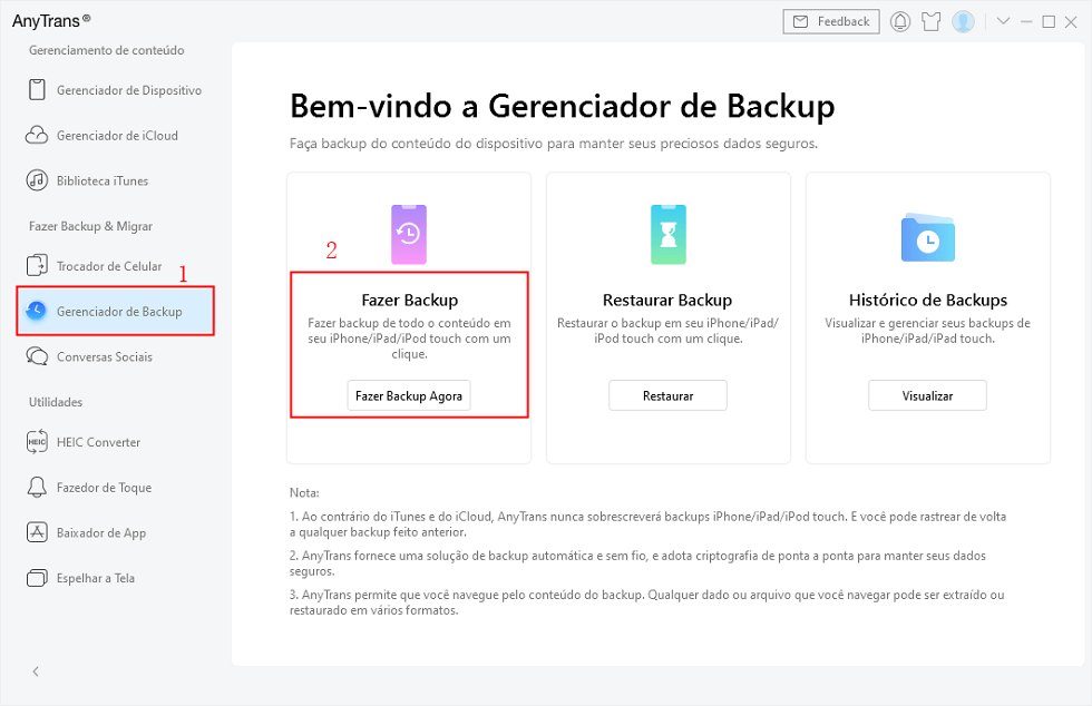 Faça Backup com Gerenciador de Backup AnyTrans