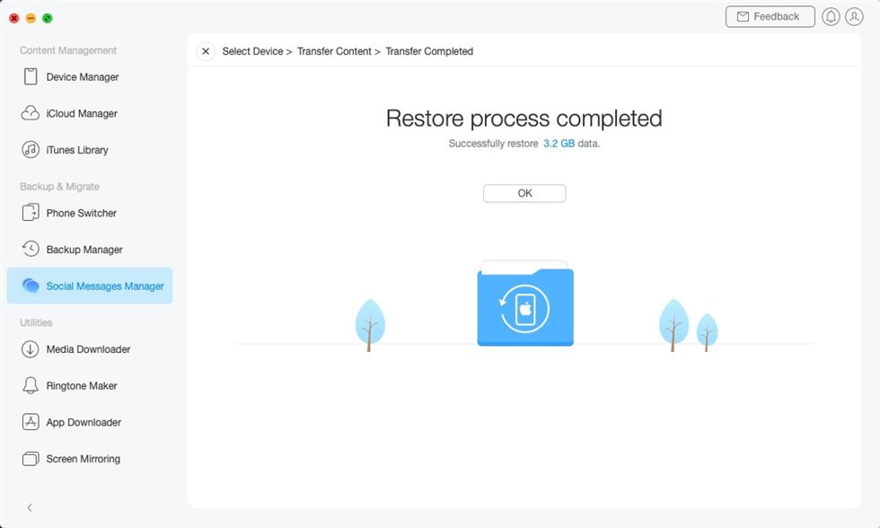 Restore WhatsApp Backup from Google Drive to iPhone Succeeded