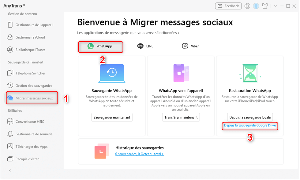 Depuis la sauvegarde Google Drive