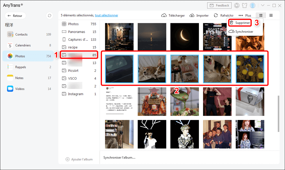 Sélectionnez photos à supprimer