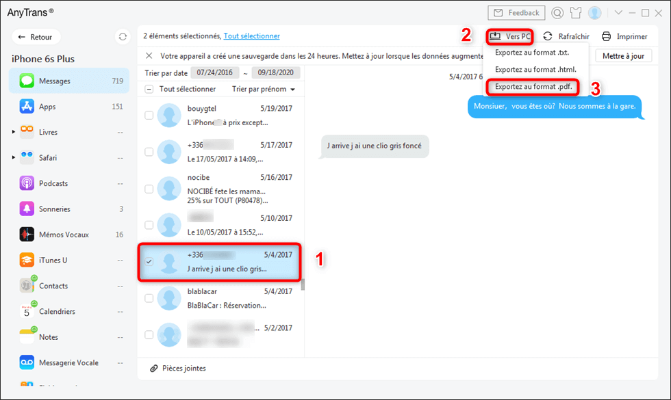 Sélectionnez les messages iPhone à sauvegarder