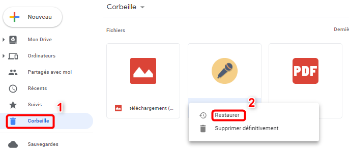 Retrouver les fichiers dans la corbeille de Google Drive