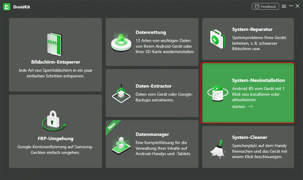 Auf System-Neuinstallation klicken