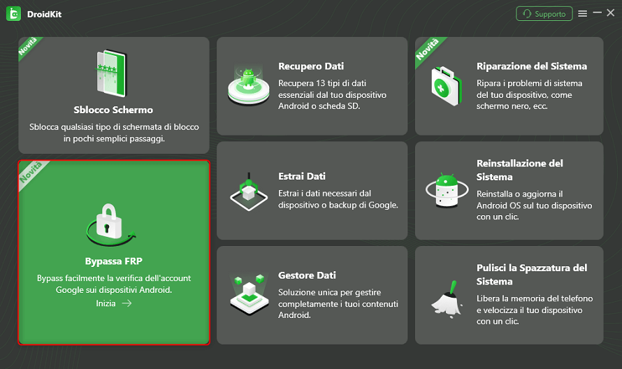 Seleziona la funzione Bypassa FRP