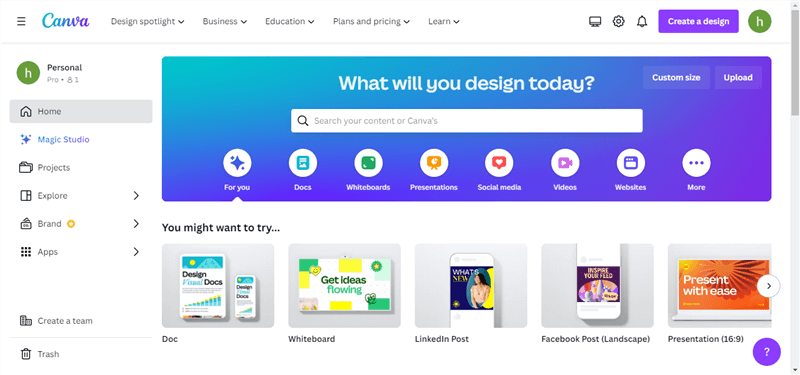 Canva Homepage