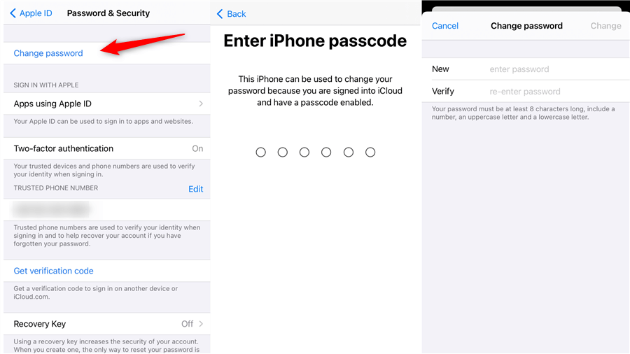 Change Apple ID Password on iPhone