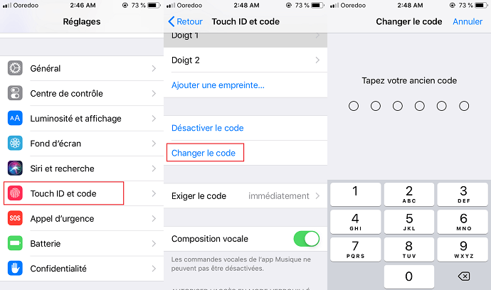 Changer code verrouillage iPhone