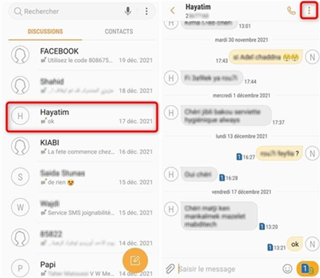 Choisissez un contact puis cliquez sur les trois points