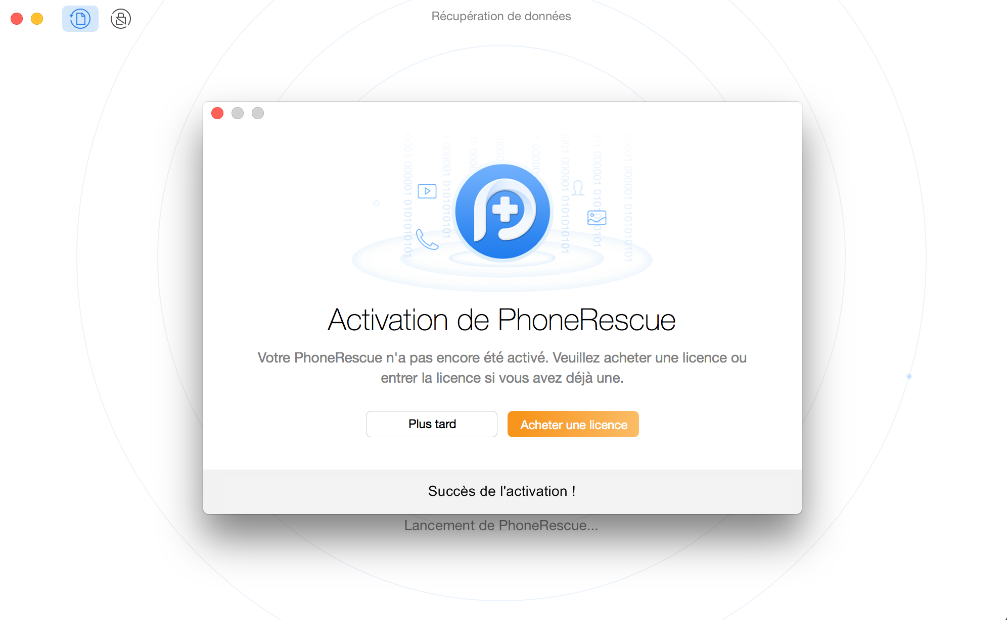 Enregistrement de PhoneRescue pour Google avec succès