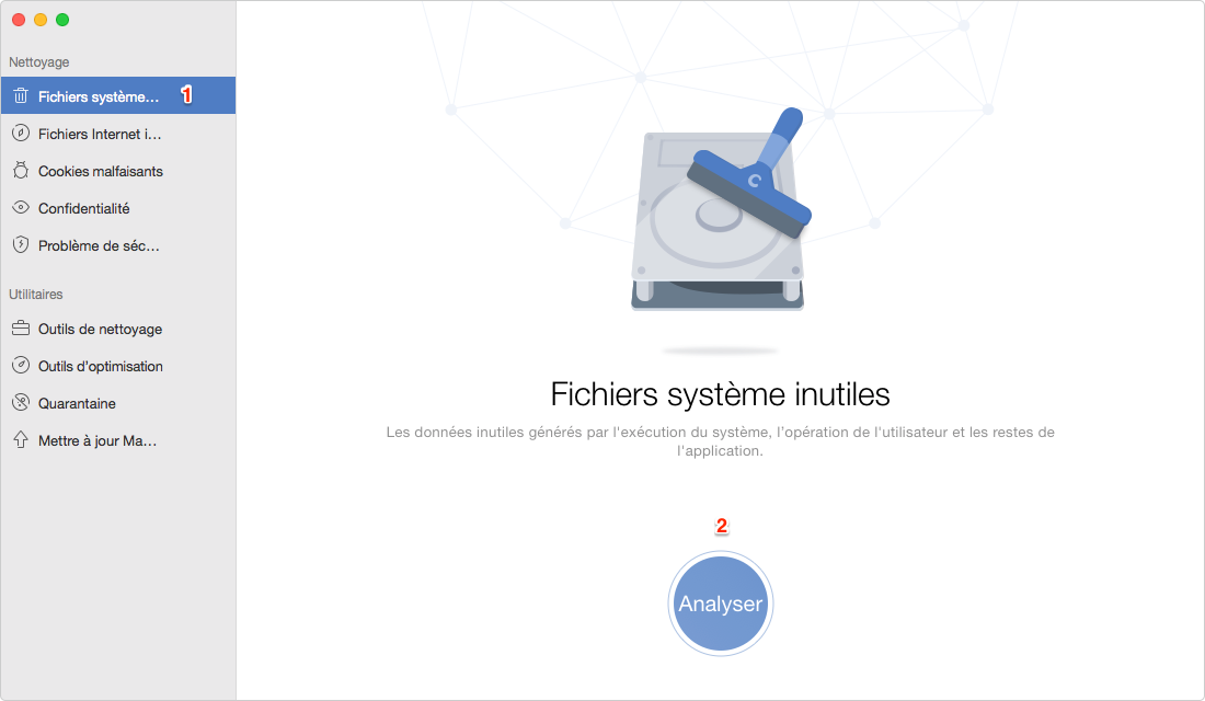 Nettoyer les fichiers inutiles avec l'aide de MacClean - étape 1