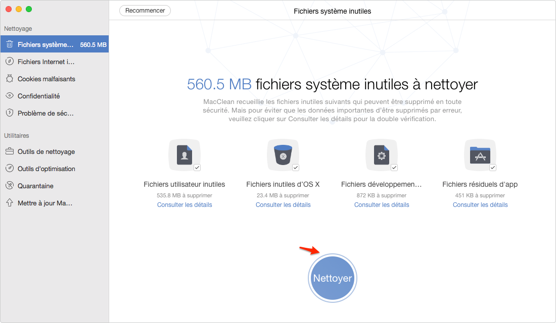 Comment nettoyer les fichiers inutiles avec l'aide de MacClean - étape 2