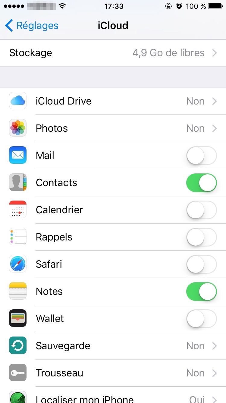 Réglages sur iCloud