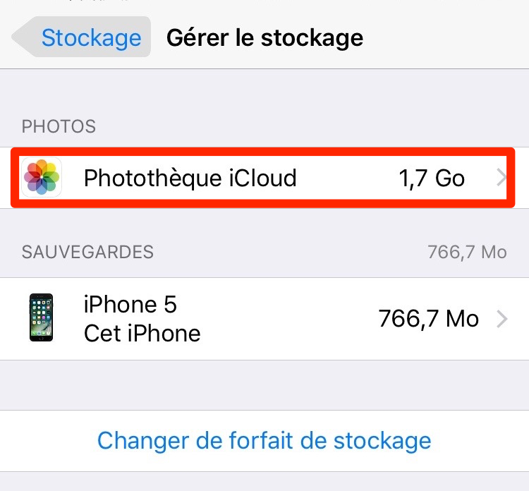 Gérer le stockage iCloud