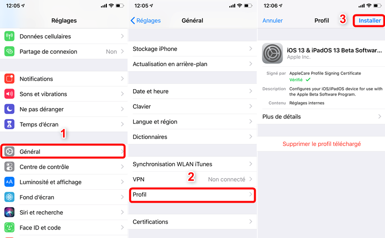 Trouvez et installer le profil de configuration iOS 13