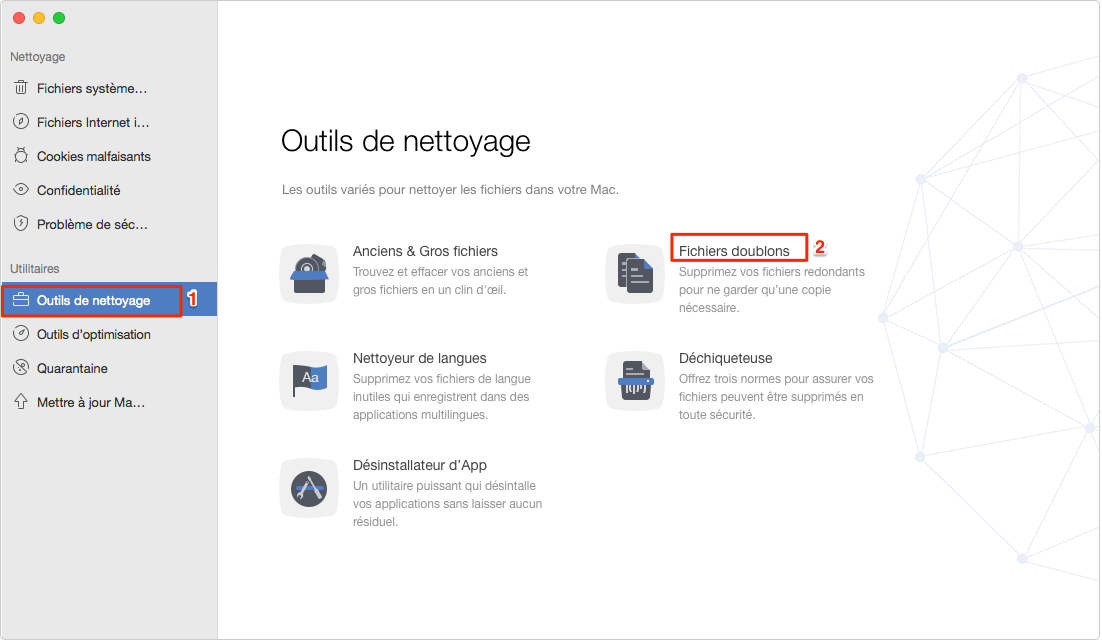 Localiser les fichiers doublons avec MacClean – étape 1