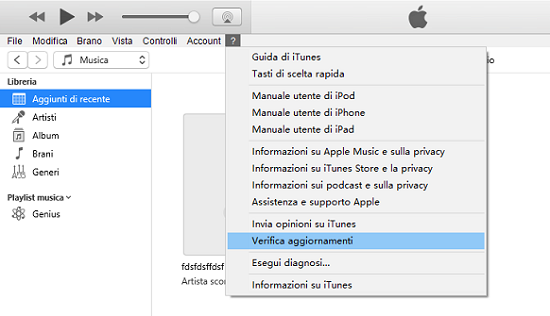 Controlla gli aggiornamenti di iTunes