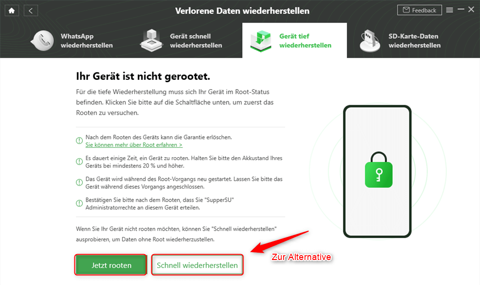 Das Gerät rooten unter DroidKit