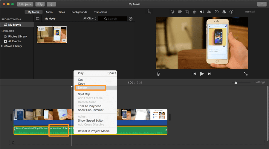 Delete Audio in iMovie Mac