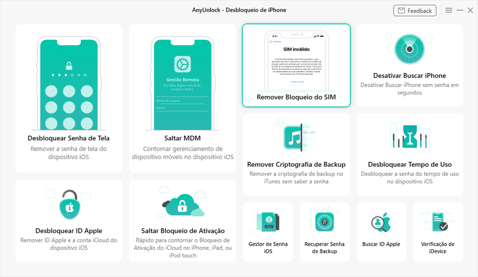 Seleccione o modo "Remover bloqueio SIM"