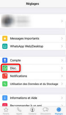 Accès aux paramètres WhatsApp sur iPhone