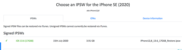 Choose an IPSW for iPhone Model