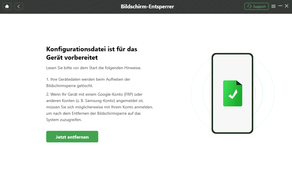 DroidKit Bildschirm-Entsperrer auf „Jetzt entfernen“ klicken