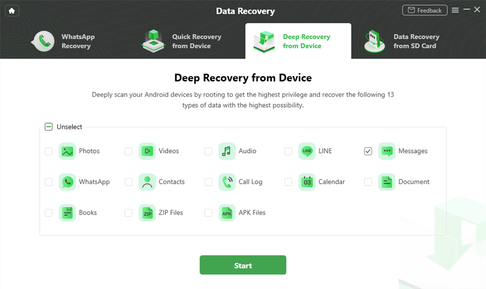 Select the Data Type You Need to Recover