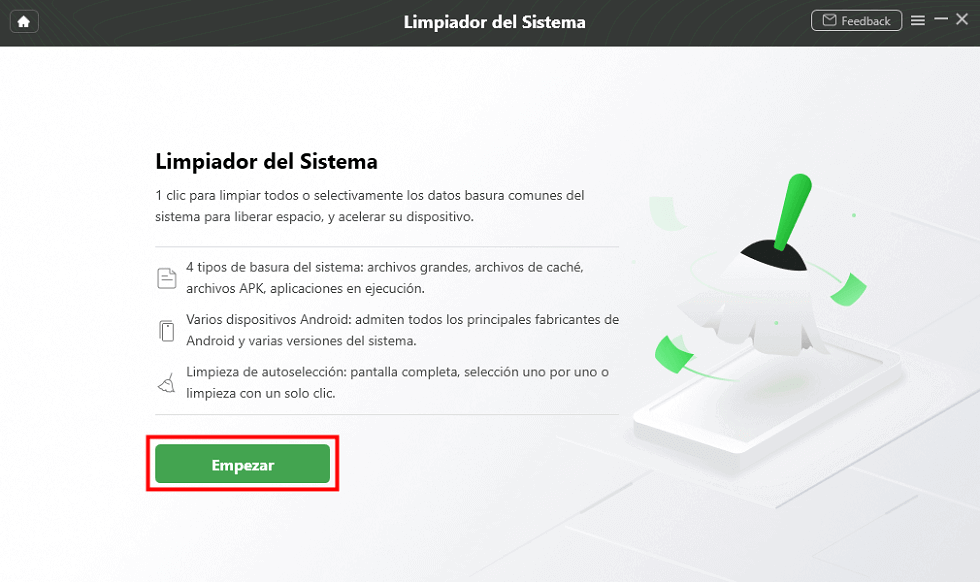 Haz clic en Empezar para la limpieza